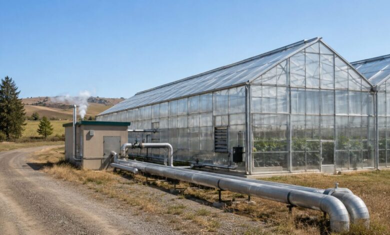 Banaz jeotermal sera projesini temsilen oluşturulmuş sera ve enerji altyapısı