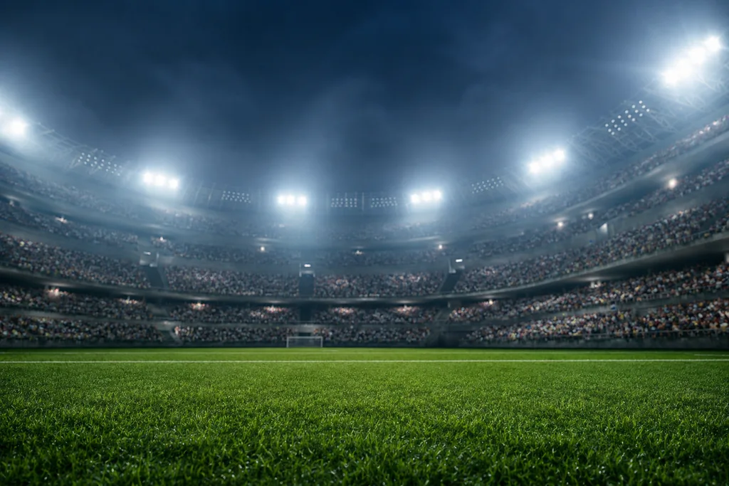 Doğal çim futbol sahasının bulunduğu modern stadyum